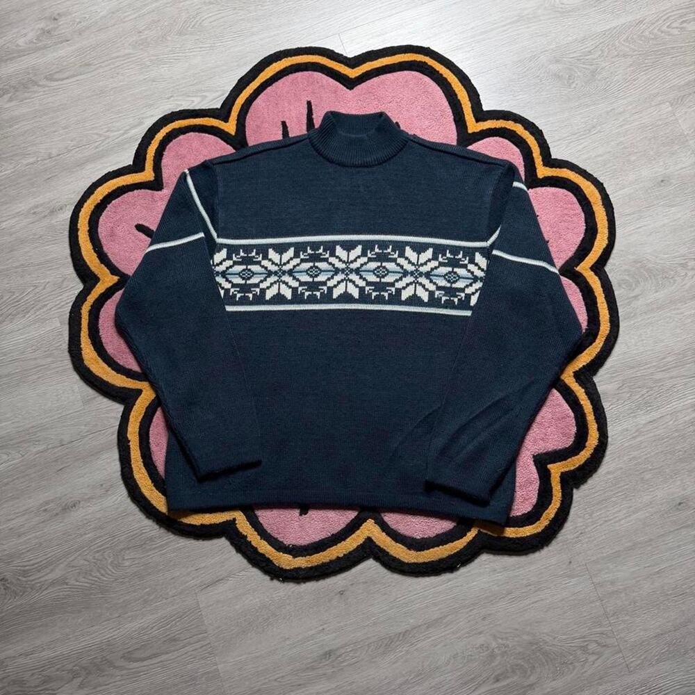 Vintage Y2K Aeropostale Fair Isle Nordic Snowflake Knit Sweater Size Large Blue